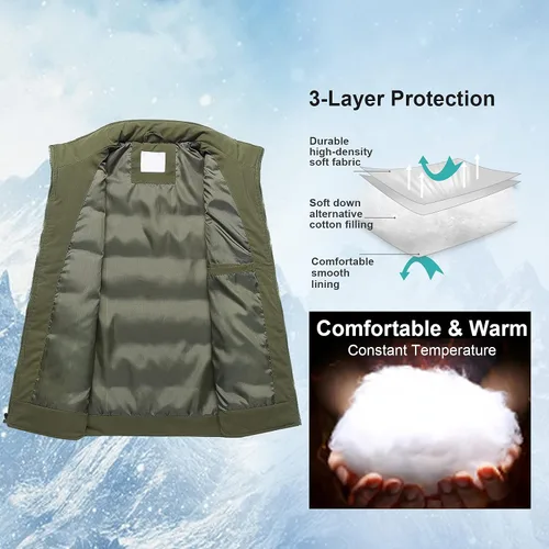 Miniatura 4 de Chrisuno Chaleco de esquí acolchado de invierno ligero para hombre, ropa de abrigo plegable