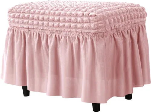 Miniatura 11 de SZJIAHTM Funda otomana elástica de celosía, funda elástica suave con falda, reposapiés rectangular de poliéster, protector de muebles moderno
