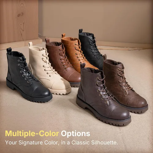 Miniatura 9 de Vepose - Botines de tacón bajo para mujer, botines militares a la moda con cordones