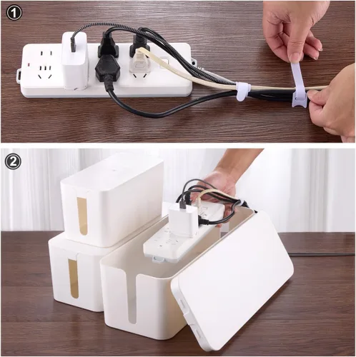 Miniatura 6 de Paquete de 3 cajas de organización de cables con 18 piezas de organización de cables, caja organizadora de cables grande, mediana y pequeña