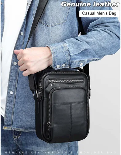 Miniatura 6 de PRELITER Bolso cruzado de cuero genuino para hombre, bolso de hombro de cuero genuino para hombres para negocios y actividades al aire libre