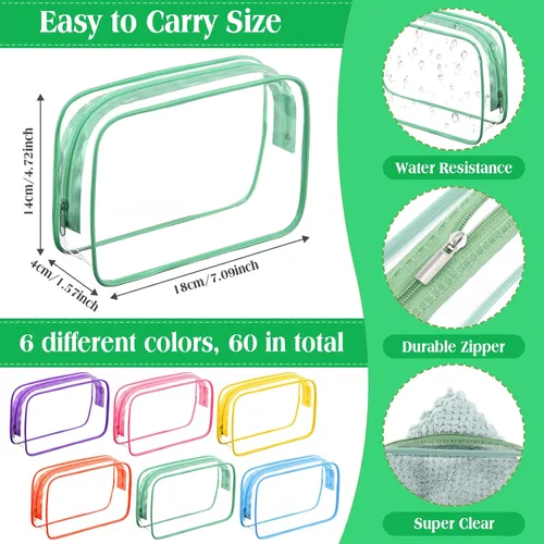 Miniatura 2 de Bolsas de maquillaje transparentes a granel, bolsa de aseo de viaje de 7 x 5.5 x 1.6 pulgadas, bolsa de PVC con cremallera, estuche de plástico