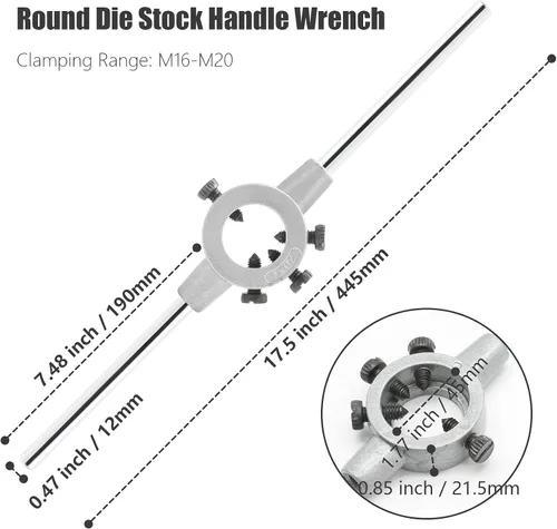 Miniatura 5 de Llave de mango redondo de 1-3/4 pulgadas/1.772 in, mango de llave de troquel ajustable, mango de troquel de rosca resistente (métrico, M16-M20)