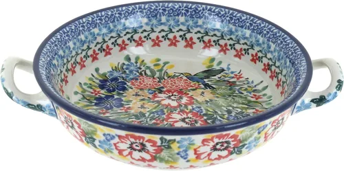 Miniatura 4 de Blue Rose Polish Pottery - Mini cazuela Bluebird con asas, 6.75 pulgadas de diámetro, utensilios para hornear únicos, aptos para lavavajillas