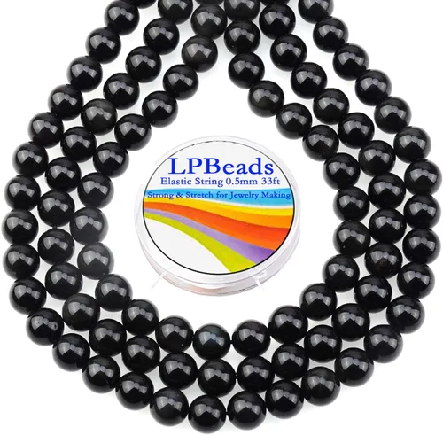 Miniatura 30 de LPBeads 100 piezas de cuentas sueltas de jade blanco natural pulido de 8 mm y redondo con cordón elástico para hacer joyas y pulseras Jade blanco