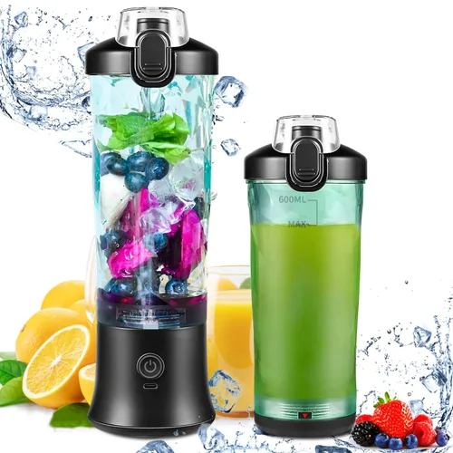 Licuadora portátil, licuadora de tamaño personal para batidos y batidos con 6 cuchillas, mini exprimidor fresco de 20 onzas, vaso mezclador