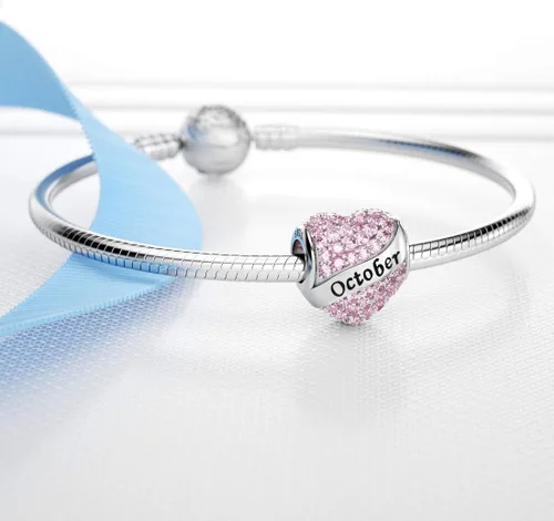 Miniatura 6 de Abalorio Dalaran de plata de ley 925 con forma de corazón, para brazalete, feliz cumpleaños, para mujer