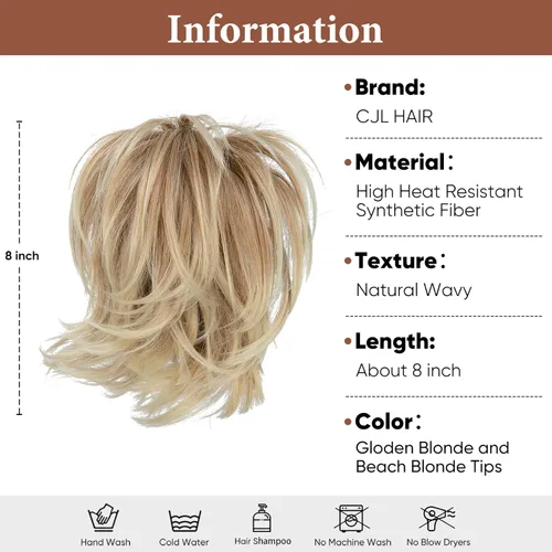 Miniatura 2 de CJL HAIR Extensiones de cabello corto con clip de garra, para coleta, metales flexibles, moño desordenado, para cabello sintético lacio y con puntas