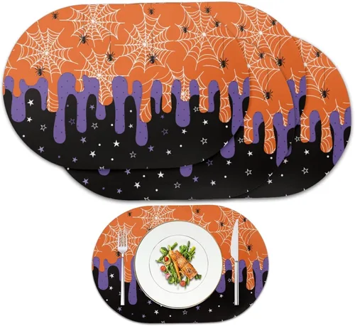 Miniatura 30 de Pumpkin Placemats Set of 4 Ghost Non Slip Washable Heat Resistant Place Mats 12x18 Inch Round Tablemats for Dining Kitchen Party Daily Table Decor