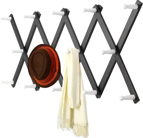Miniatura 31 de Dseap Acordeón de pared: Perchero de pared expandible de madera de 16" de alto, soporte para sombreros, gancho de acordeón para gorras de béisbol