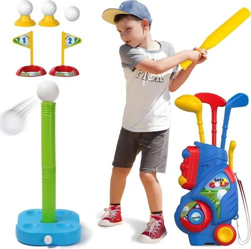 Liberry Juguetes para niños de 2, 3, 4, 5 años, regalo de Navidad, cumpleaños, juego de golf y juego de pelota en T ajustable para niños y niños