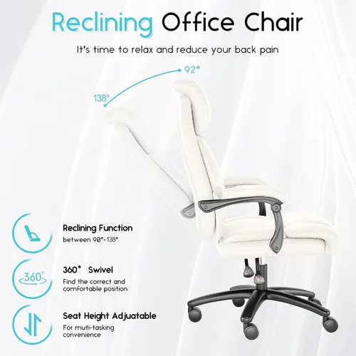 Miniatura 4 de Ollega - Silla de oficina ejecutiva reclinable grande y alta, 400 libras, cuero, color blanco Breathable waterproof desk chair for home office