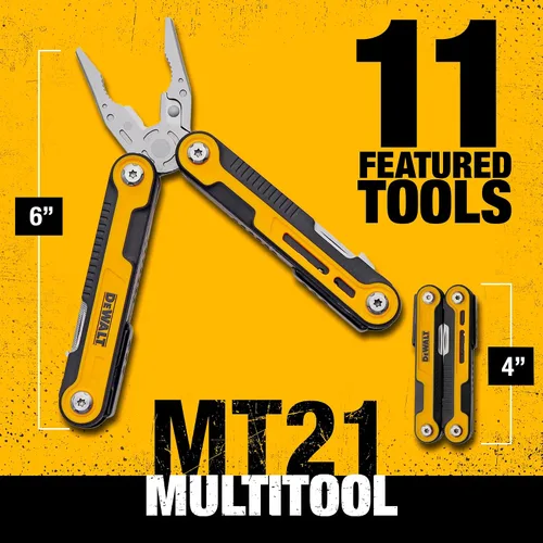 Miniatura 2 de DEWALT Multiherramienta 11-en-1 con funda – Herramienta de bolsillo plegable con cuchillo, alicates, destornilladores, sierra, abridor de latas
