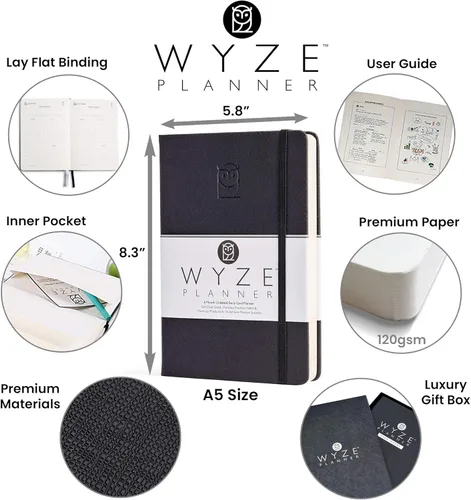 Miniatura 3 de Wyze Planner Agenda diaria sin fecha, organizador de productividad A5 de 6 meses con página completa por día, horario por hora, establecimiento