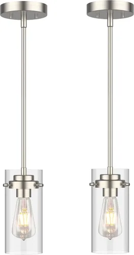 Miniatura 14 de EAPUDUN Lámparas colgantes industriales, iluminación colgante con pantalla de vidrio transparente, lámpara colgante vintage para isla de cocina