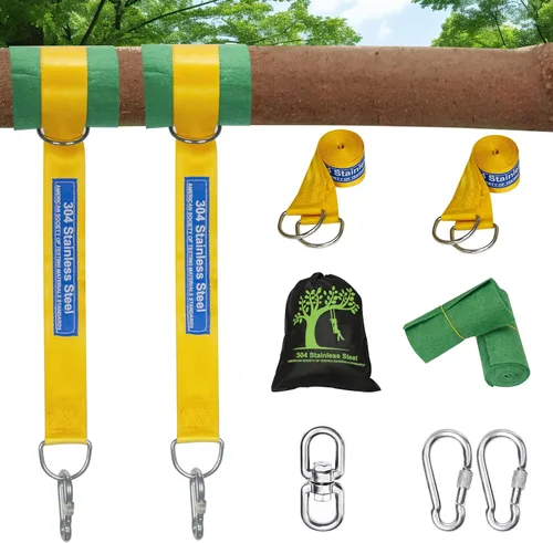 Kit de correas de columpio para árbol seguro con dos mosquetones de aleación, resistencia a la rotura de 2,200 libras, instalación fácil y rápida