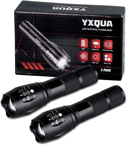 YXQUA Linternas recargables USB, 8381 luces de alto lúmenes, 3 modos, zoomable e impermeable, luz de flash súper brillante para campamento,