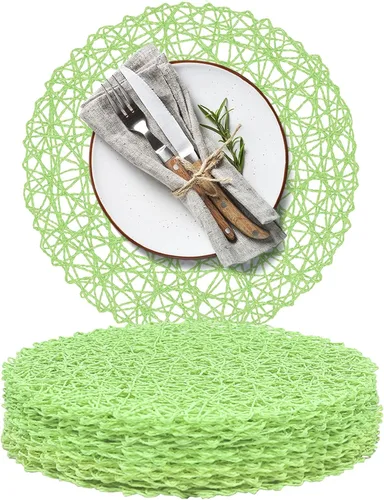 Miniatura 10 de AHHFSMEI Juego de 6 manteles individuales redondos trenzados de papel, naturales, antideslizantes, resistentes al calor, para mesas de comedor, Beige