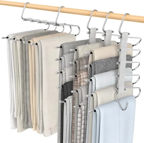 Miniatura 19 de Loretoy Paquete de 4 perchas para pantalones que ahorran espacio, estante multifuncional antideslizante para pantalones, tubo de acero inoxidable