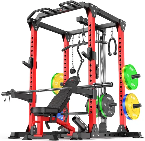 Miniatura 13 de Power Rack Power Cage Rack multifunción para sentadillas con sistema cruzado de cable seleccionable más accesorio de entrenamiento para garaje