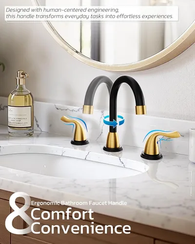 Miniatura 3 de ARCORA Grifo de lavabo de baño de 3 agujeros, grifo de baño de 8 pulgadas, grifo de tocador de 2 manijas con drenaje desplegable y líneas de Negro