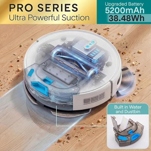 Miniatura 2 de SereneLife - Robot aspirador inteligente y trapeador, edición Pro con batería mejorada, succión extrema, tanque de agua interno - control por