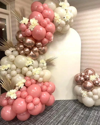 Miniatura 5 de Globos de látex retro rosa rubor, 60 globos de látex rosa polvoriento metálico cromado rosa rosa dorado beige rubor diseñados para celebraciones