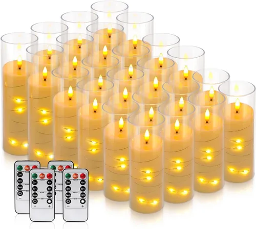 Miniatura 11 de YOROXRG Set de 24 velas sin llama impermeables para exteriores, velas LED con 4 controles remotos y temporizador