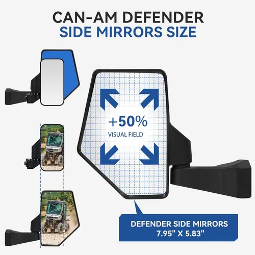 Miniatura 5 de Espejo Defender, espejo lateral UTV para sin puerta y puerta media y puerta completa, espejos UTV ajustables compatibles con Can Am Defender HD5 HD7