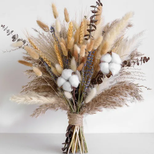 Miniatura 8 de Ramo de flores secas de otoño, decoración de otoño bohemia con hierba de pampas, algodón y colas de conejo naranja, arreglo floral de otoño