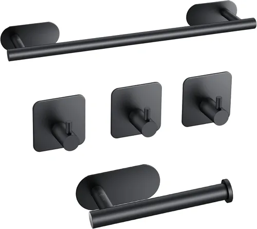 Miniatura 7 de JiGiU Toallero de 16 pulgadas, juego de accesorios de baño autoadhesivos con soporte para papel higiénico y 3 paquetes de ganchos para toallas, kit