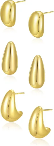 Aretes de lágrima de oro para mujer, aretes de aro gruesos de oro para mujer, a la moda, hipoalergénicos, ligeros, grandes, huecos, abiertos,