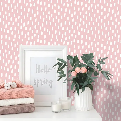 Miniatura 14 de HAOKHOME Papel tapiz para despegar y pegar, diseño de puntos modernos y bohemios, extraíble, para baño, color caramelo/blanco, papel de contacto