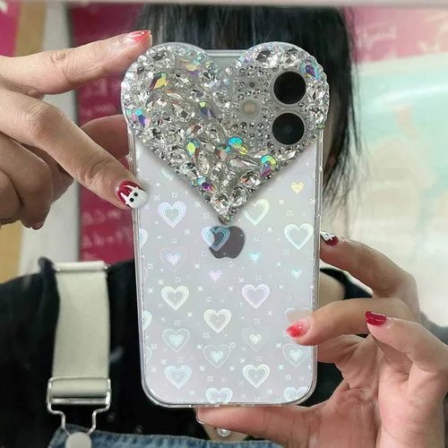 Miniatura 4 de Bonita funda para iPhone 11 con purpurina 3D para mujeres y niñas, bonita funda transparente con diamantes de imitación y diamantes de imitación