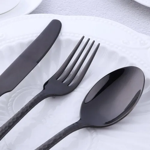 Miniatura 3 de Juego de cubiertos de acero inoxidable, multiusos para el hogar, cocina, restaurante, hotel, servicio de vajilla para 4 personas (negro, 20 piezas)