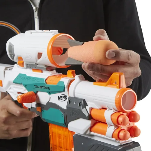 Miniatura 10 de Nerf Modulus Tri-Strike Blaster, Cañón Mega, Lanzacohetes, Cargador, 1 Cohete, Juegos al Aire Libre para Niños (Exclusivo de Amazon)