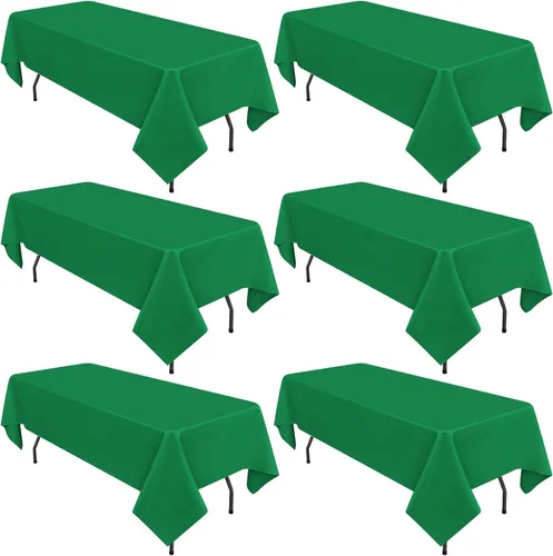 Miniatura 48 de Paquete de 10 manteles de poliéster de 60 x 102 pulgadas, manteles de poliéster beige para mesas rectangulares de 6 pies, resistentes a las manchas