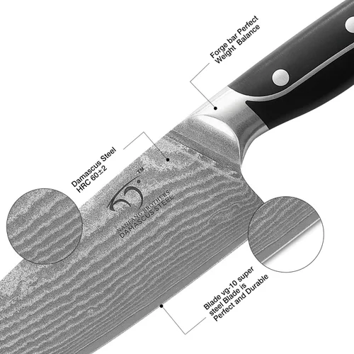 Miniatura 2 de NANFANG BROTHERS Cuchillo de chef de 8 pulgadas, 67 capas VG10 de acero de damasco, mango ergonómico de triple remache ABS antideslizante