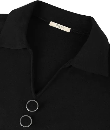 Miniatura 4 de Bebonnie Blusa casual de manga larga con cuello en V y solapa para mujer con botones