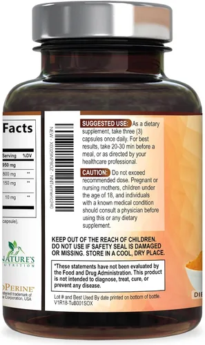Miniatura 8 de Nature's Nutrition Cúrcuma, Curcumina máxima potencia, 95% curcuminoides, 0.064 onzas con extracto de pimienta negra para una mejor absorción