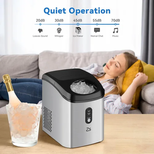 Miniatura 4 de Litake Máquina de hielo de pepita, fabricación rápida de hielo en 6-8 minutos, 33 libras/24 horas, capacidad de cesta de hielo de 1.1 libras, nivel