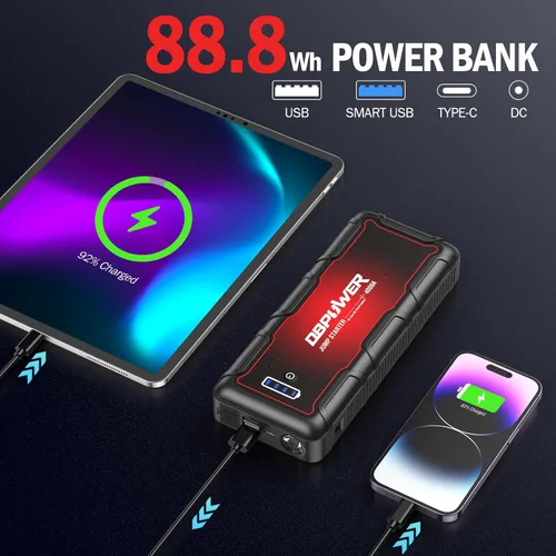 Miniatura 4 de DBPOWER - Arrancador para automóvil de 4000 A pico de 88.8 Wh portátil (hasta 10 L de motor diésel/todos los motores de gasolina) 12 V, paquete