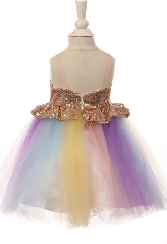 Miniatura 2 de Rainbow Unicorn Lentejuelas Tutú Bebé Niñas Vestido Cumpleaños Multicolor Diadema