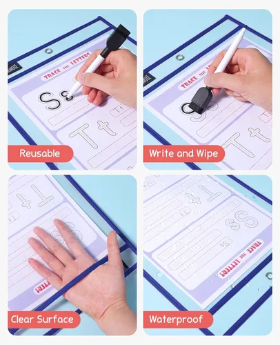Miniatura 5 de Gamenote Bolsillos de Borrado en Seco Paquete de 30 con Anillos - Fundas de Plástico Reutilizables de Gran Tamaño Portadores de Tickets de Trabajo