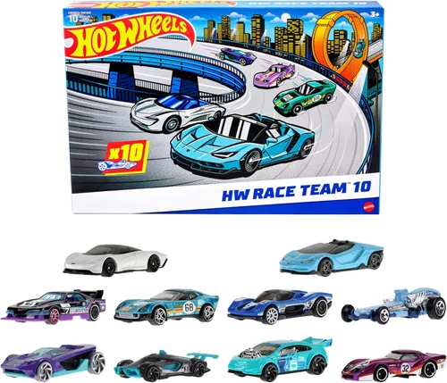 Miniatura 8 de Hot Wheels Paquete de 10, juego de 10 camiones de juguete a escala 1:64, mezcla de camionetas con licencia oficial y sin licencia, rescate o semi