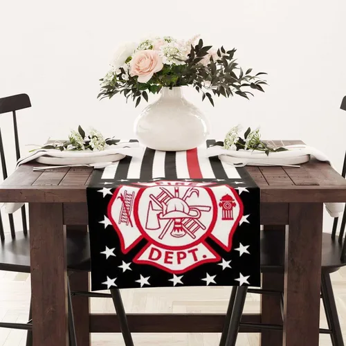 Miniatura 5 de Camino de mesa con temática de bombero, mantel de cocina y comedor, para decoración de fiestas en interiores y exteriores, 13 x 72 pulgadas