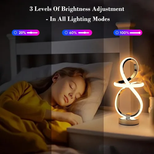 Miniatura 4 de Lámparas de mesa modernas, lámpara LED espiral regulable de 3 niveles con función de memoria, lámpara de noche táctil y control remoto con 16 modos