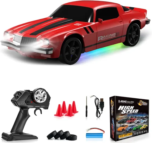 Coche RC de Deriva 1:24 Coche de Control Remoto 4WD 24KM/H Coche de Carreras Deportivas de Alta Velocidad con Luces LED Juguetes de Coches RC para