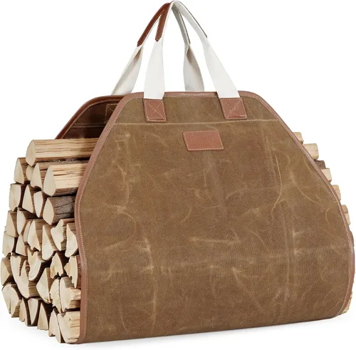 Miniatura 10 de INNO STAGE Bolsa de lona para troncos, bolsa de madera duradera, accesorios para estufas de chimenea, soporte de leña extra grande con asas