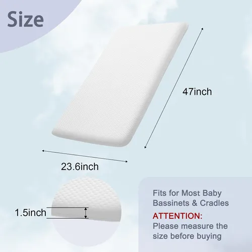 Miniatura 6 de Lisara Colchón para Moisés de Bebé, 30 x 18 pulgadas, Colchón de Espuma Viscoelástica de Gel de Doble Cara para Moisés con Cubierta Impermeable